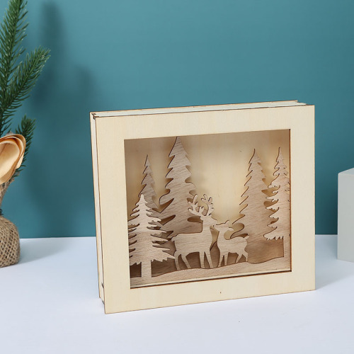 Elk photo frame, a Christmas wooden crafts decoration for home dining room.