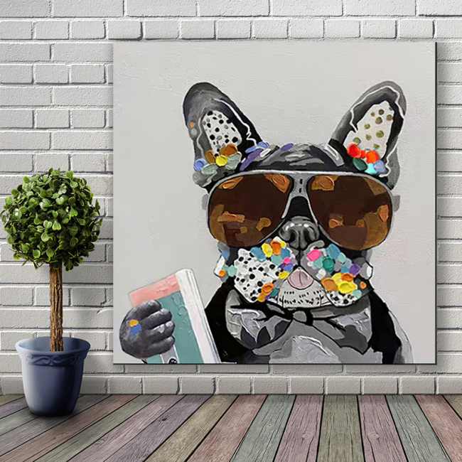 Half hand drawn cat and dog pattern decorative oil painting