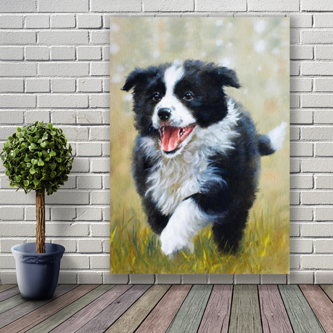 Half hand drawn cat and dog pattern decorative oil painting