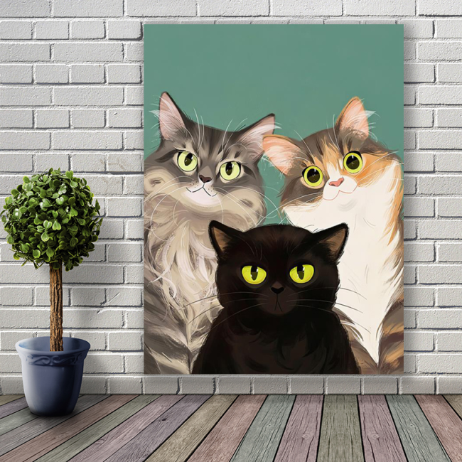 Half hand drawn cat and dog pattern decorative oil painting