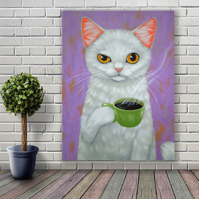 Half hand drawn cat and dog pattern decorative oil painting
