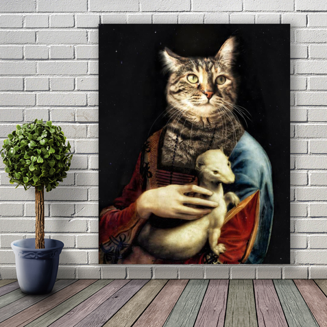 Half hand drawn cat and dog pattern decorative oil painting