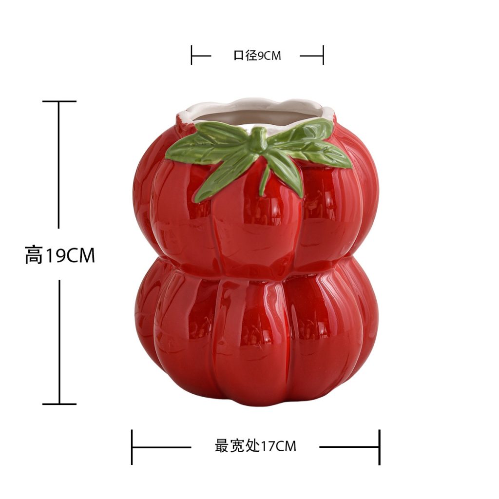 Hand drawn tomato shaped ceramic vase