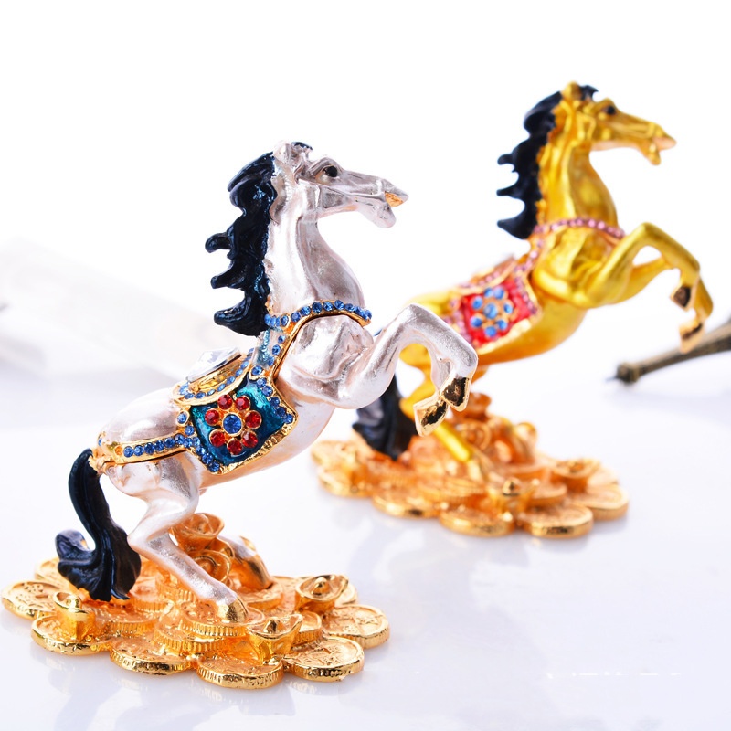 Horse stomping money shaped enamel jewelry box