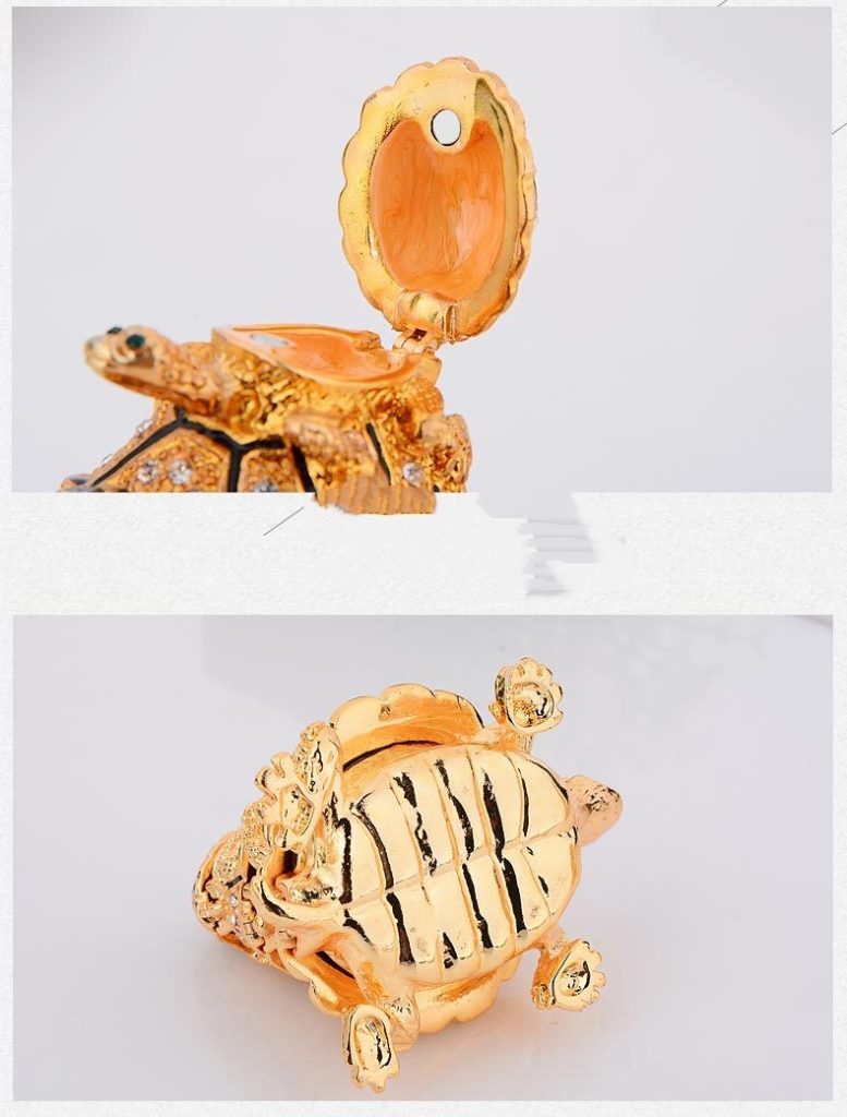 Three layer painted golden turtle shaped jewelry box ornament