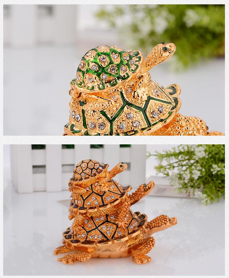 Three layer painted golden turtle shaped jewelry box ornament