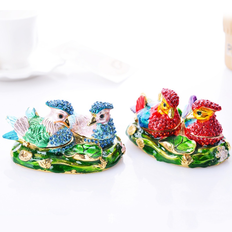 Mandarin duck shaped metal ornament box